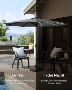 SONGMICS Sonnenschirm 300 Cm Mit LED-Solar-Beleuchtung, 32 LED-Lämpchen, UV-Schutz UPF 50+, Beidseitig Um 30° Knickbar, Ohne Ständer, Grau GPU33GY -Stil Beet Verkaufsgeschäft 6b004134d934c86560c006fa22b073f1