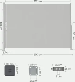 SONGMICS Seitenmarkise,Markise,160 X 350 Cm, Ausziehbar, Aus 220 G/m² Polyester, Sichtschutz, Sonnenschutz, Blickdicht, Seitenrollo, Für Balkon, Terrasse, Garten, Hellgrau ASG565G03 -Stil Beet Verkaufsgeschäft 6b17bc859c2ffab8bd8924d9b0f17da5