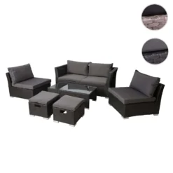 Poly-Rattan Garnitur HWC-J36, Balkon-/Garten-/Lounge-Set Sitzgruppe Sofa Anthrazit, Kissen Dunkelgrau -Stil Beet Verkaufsgeschäft 6c70d5f42c42b6ff582d07cda74e908c