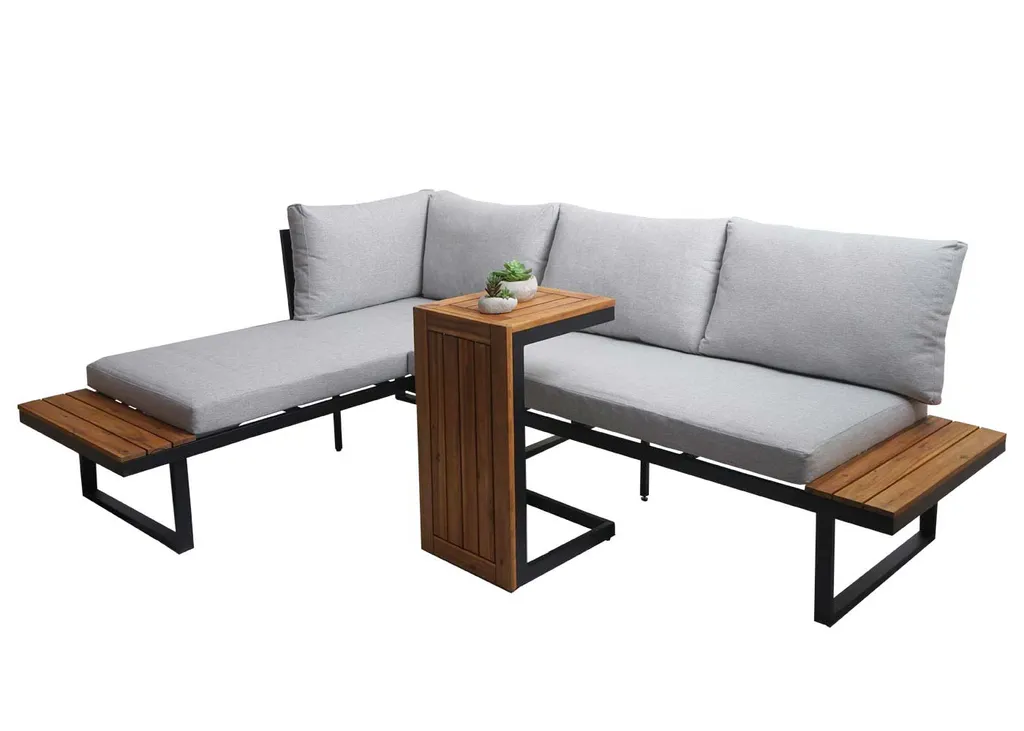 Garten Garnitur HWC-L27, Garnitur Sitzgruppe Lounge-Set Sofa, Spun Poly Alu Akazie Holz Hellgrau 6 Garten Garnitur HWC-L27, Garnitur Sitzgruppe Lounge-Set Sofa, Spun Poly Alu Akazie Holz Hellgrau - Image 6