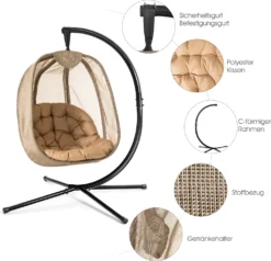 COSTWAY Hängesessel Mit Gestell & Sitzkissen, Hängestuhlgestell Mit Hängestuhl, Hängekorb Gestell Aus Stahl Bis 110kg Belastbar, Hängesesselgestell Für Terrasse Balkon, X-förmige Basis -Stil Beet Verkaufsgeschäft 6e30f5beaa520f217ad3be79a93bb615