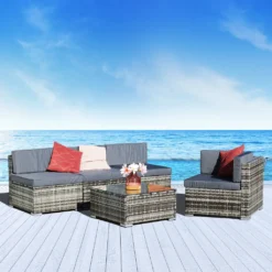 AREBOS Polyrattan Gartenmöbel Gartenlounge, Garnitur Set Sitzgruppe Grau, Aluminium Gestell, Tisch Mit Glasplatte, Inkl. Sitzkissen, 4 Personen -Stil Beet Verkaufsgeschäft 6f016c029dbe0892a78be9d8cfa0cd1e