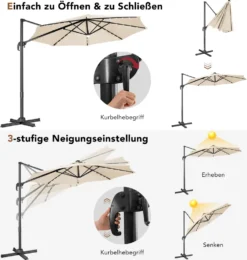 COSTWAY Ø300cm LED Ampelschirm Sonnenschirm, Gartenschirm Mit 28 Solarlichtern & Nabenleuchte, Strandschirm Terrassenschirm Neigbar, Beleuchteter Schirm Für Cafés, Pools, Gärten -Stil Beet Verkaufsgeschäft 6f2431aecc780225e2ff9ac066dcf567
