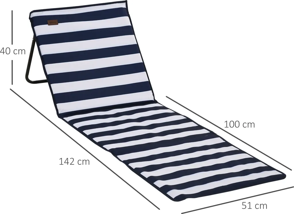 Outsunny 2er-Set Strandmatte, Faltbare Strandliege, Verstellbare Sonnenliege, Strandmatratze Mit Tragetasche, Magazin Tasche, Stahl, Oxford, 142 X 51 X 40 Cm, Blau+Weiß 3 Outsunny 2er-Set Strandmatte, Faltbare Strandliege, Verstellbare Sonnenliege, Strandmatratze Mit Tragetasche, Magazin Tasche, Stahl, Oxford, 142 X 51 X 40 Cm, Blau+Weiß - Image 3