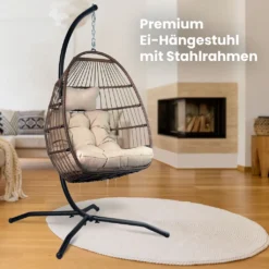 VITA5 Hängesessel Mit Gestell - Bequemer Hängekorb Sessel Zum Entspannen - Einzigartiger Hängesessel Indoor Und Outdoor - Boho Egg Schaukel Für Terrasse, Kinderzimmer, Leseecke - 150kg Tragkraft, Beige -Stil Beet Verkaufsgeschäft 6f4dcb97d5361656bfcfff27934d9562