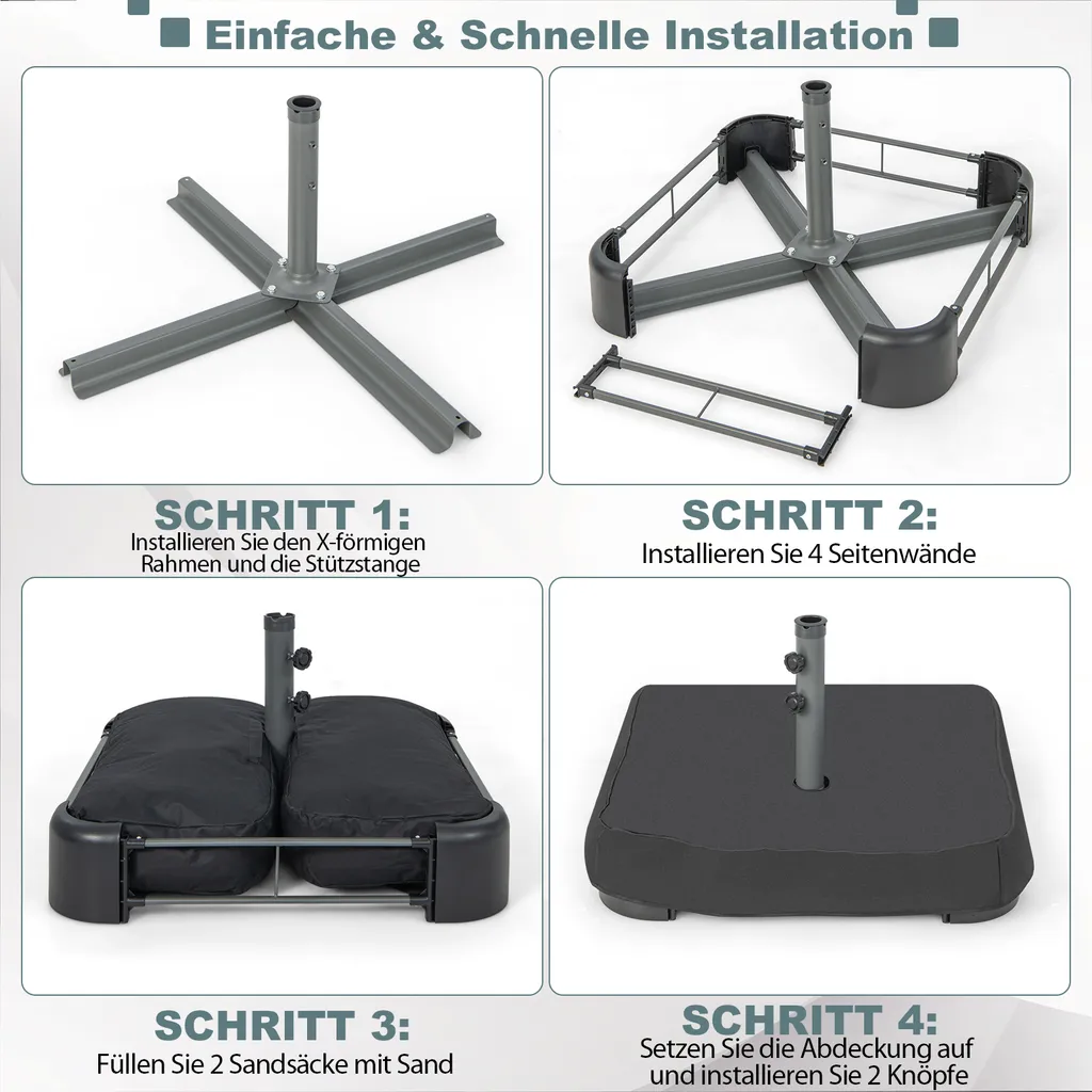 COSTWAY Sonnenschirmständer Mit Sandsäcken (90 Kg Füllkapazität), 2 Feststellknöpfen, Sonnenschirm Ständer Befüllbar, Schirmständer Marktschirmständer Für Terrasse, Garten 6 COSTWAY Sonnenschirmständer Mit Sandsäcken (90 Kg Füllkapazität), 2 Feststellknöpfen, Sonnenschirm Ständer Befüllbar, Schirmständer Marktschirmständer Für Terrasse, Garten - Image 6