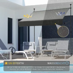 Grandekor Klemmmarkise Markise Balkon Ohne Bohren Faltbar, 200cm X (125+25cm) Anthrazit, Mit Verlängerten Seitenstangen, UV-beständig Balkonmarkise Höhenverstellbar, Wasserdicht -Stil Beet Verkaufsgeschäft 6ff97d2213a1a4922c865403546f8005