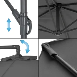 ECD Germany Ampelschirm Mit Kurbel Und Ständer, Ø 270 Cm, Grau, Aus Aluminium, Rund, Sonnenschutz UV50+, Wasserabweisende Bespannung, Neigbar, Marktschirm Gartenschirm Kurbelschirm Terrassenschirm Schirm -Stil Beet Verkaufsgeschäft 71fcf37a1d91ff66d7730b3816977c98