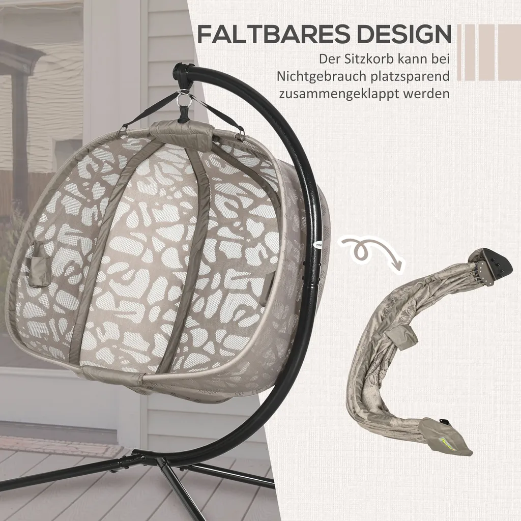 Outsunny Hängesessel, 2 Sitzer Hängestuhl Mit Kissen, Hängeschaukel Mit Klappbarem Sitzkorb, Seitentaschen Für Indoor, Outdoor, Bis 240 Kg Belastbar, Polyester+Stahl, Sand 5 Outsunny Hängesessel, 2 Sitzer Hängestuhl Mit Kissen, Hängeschaukel Mit Klappbarem Sitzkorb, Seitentaschen Für Indoor, Outdoor, Bis 240 Kg Belastbar, Polyester+Stahl, Sand – Bild 5