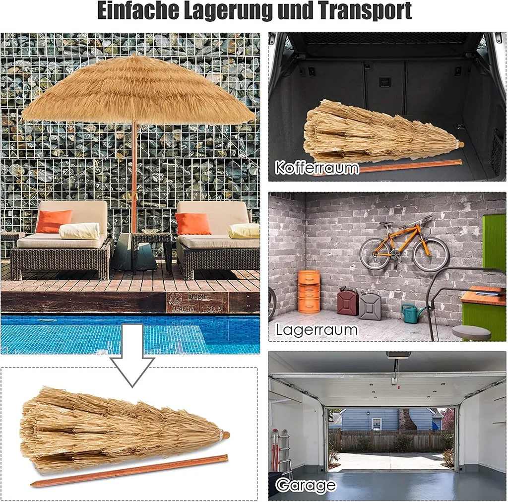 COSTWAY 200cm Sonnenschirm Reisstroh Strandschirm Neigbar Alu Gartenschirm Terrassenschirm Für Garten Strand & Outdoor 5 COSTWAY 200cm Sonnenschirm Reisstroh Strandschirm Neigbar Alu Gartenschirm Terrassenschirm Für Garten Strand & Outdoor - Image 5