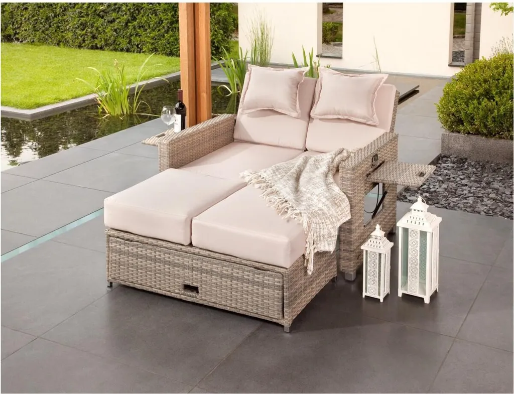 Greemotion Gartensofa / Loungebett Bahia Twin Aus Polyrattan, Sand-grau 1 Greemotion Gartensofa / Loungebett Bahia Twin Aus Polyrattan, Sand-grau