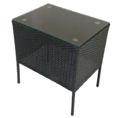 KMH® Polyrattan Tisch *Holme* Schwarz Mit Glasplatte
