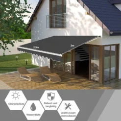 COSTWAY Markise Mit Kurbel Klemmmarkise Gelenkarmmarkise Sonnenmarkise Terrassenmarkise Sonnenschutz 250x200cm Grau -Stil Beet Verkaufsgeschäft 778fa4ffc0a4d4c9c94cb8b7afcfaf91