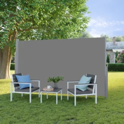 SONGMICS Alu-Seitenmarkise, Ausziehbar, 200 X 350 Cm, Aus Polyester (280 G/m²), Markise, Sichtschutz, Sonnenschutz, Blickdicht, Seitenrollo, Für Balkon, Terrasse, Garten, Grau GSA205G01 -Stil Beet Verkaufsgeschäft 77b8e51290bec8cbbcddde7377e64f7e