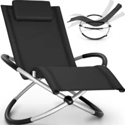 Tillvex® Gartenliege Schwarz Relaxliege Sonnenliege Schaukelliege Liegestuhl Camping Schwingliege