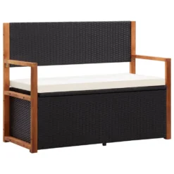 VidaXL Bank Mit Stauraum 115 Cm Poly Rattan Massivholz Akazie Schwarz