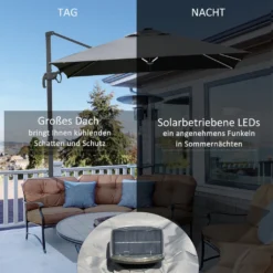 Outsunny Sonnenschirm 3x3m Ampelschirm Alu Roma Schirm Mit Solar-LED-Lichtern Neigbar Dunkelgrau -Stil Beet Verkaufsgeschäft 78bdcffc6592a2e4d10021417fdb848c