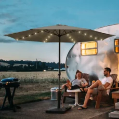 EINFEBEN 3.5m Sonnenschirm Mit LED Solar Marktschirm Mit Handkurbel UV40+ Outdoor-Schirm Terrassen,Grau -Stil Beet Verkaufsgeschäft 791f677ad2b8510064d2c757b5ed9a9d