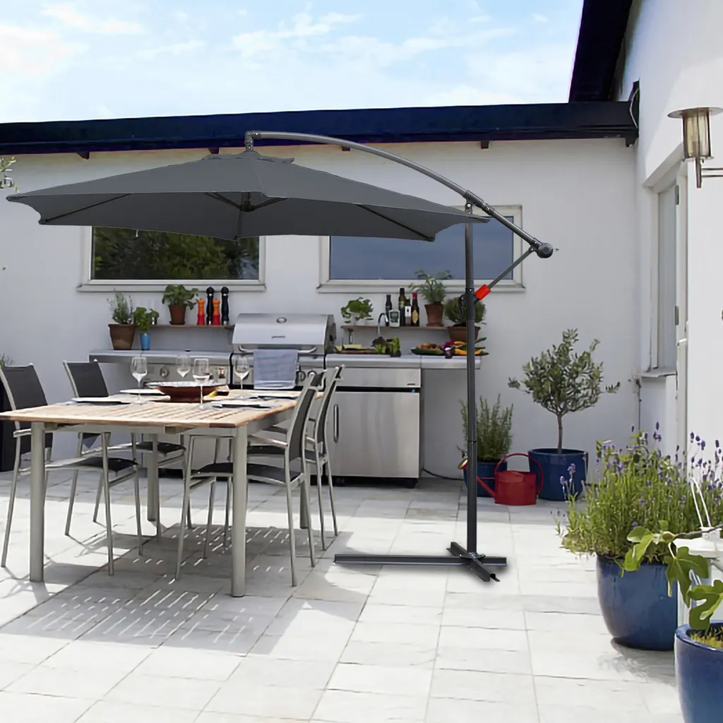 EINFEBEN Sonnenschirm Alu Ampelschirm ? 350cm Grau Gartenschirm Mit Staender, Hoehenverstellbar, Klappbar, UV-Schutz 40+ Diverse Farben Wasserabweisende Marktschirm 6 EINFEBEN Sonnenschirm Alu Ampelschirm ? 350cm Grau Gartenschirm Mit Staender, Hoehenverstellbar, Klappbar, UV-Schutz 40+ Diverse Farben Wasserabweisende Marktschirm - Image 6