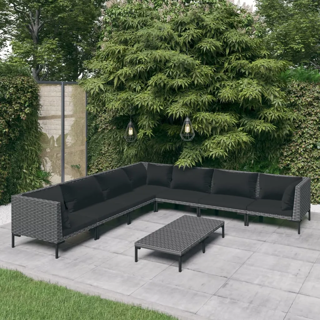 VidaXL 8-tlg. Garten-Lounge-Set Mit Auflagen Poly Rattan Dunkelgrau 2 VidaXL 8-tlg. Garten-Lounge-Set Mit Auflagen Poly Rattan Dunkelgrau - Image 2