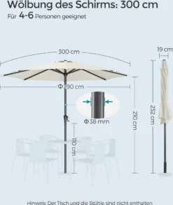 SONGMICS Sonnenschirm 300 Cm, UPF 50+, Beidseitig Um 30° Knickbar, Sonnenschutz, Mit Kurbel Zum Öffnen/Schließen, Beige GPU30BE 15 SONGMICS Sonnenschirm 300 Cm, UPF 50+, Beidseitig Um 30° Knickbar, Sonnenschutz, Mit Kurbel Zum Öffnen/Schließen, Beige GPU30BE -Stil Beet Verkaufsgeschäft 7a8ea26398729b08e421444aa8746c03