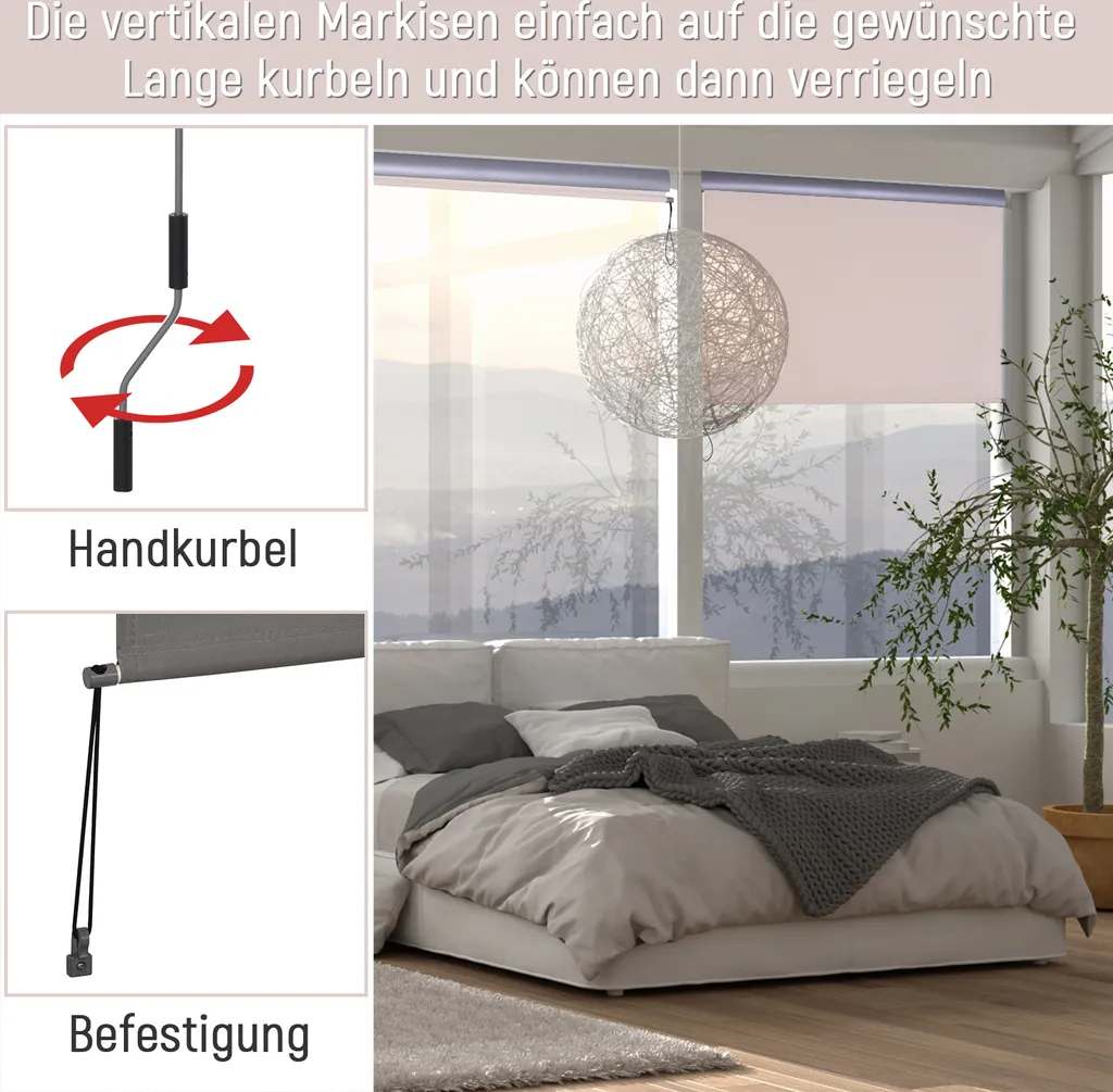 Outsunny Senkrechtmarkise Balkonmarkise Vertikalmarkise UV50+ Windschutz Seitenrollo Sichtschutz Mit Handkurbel Polyester+Aluminium Hellgrau 140 X 250 Cm 4 Outsunny Senkrechtmarkise Balkonmarkise Vertikalmarkise UV50+ Windschutz Seitenrollo Sichtschutz Mit Handkurbel Polyester+Aluminium Hellgrau 140 X 250 Cm - Image 4