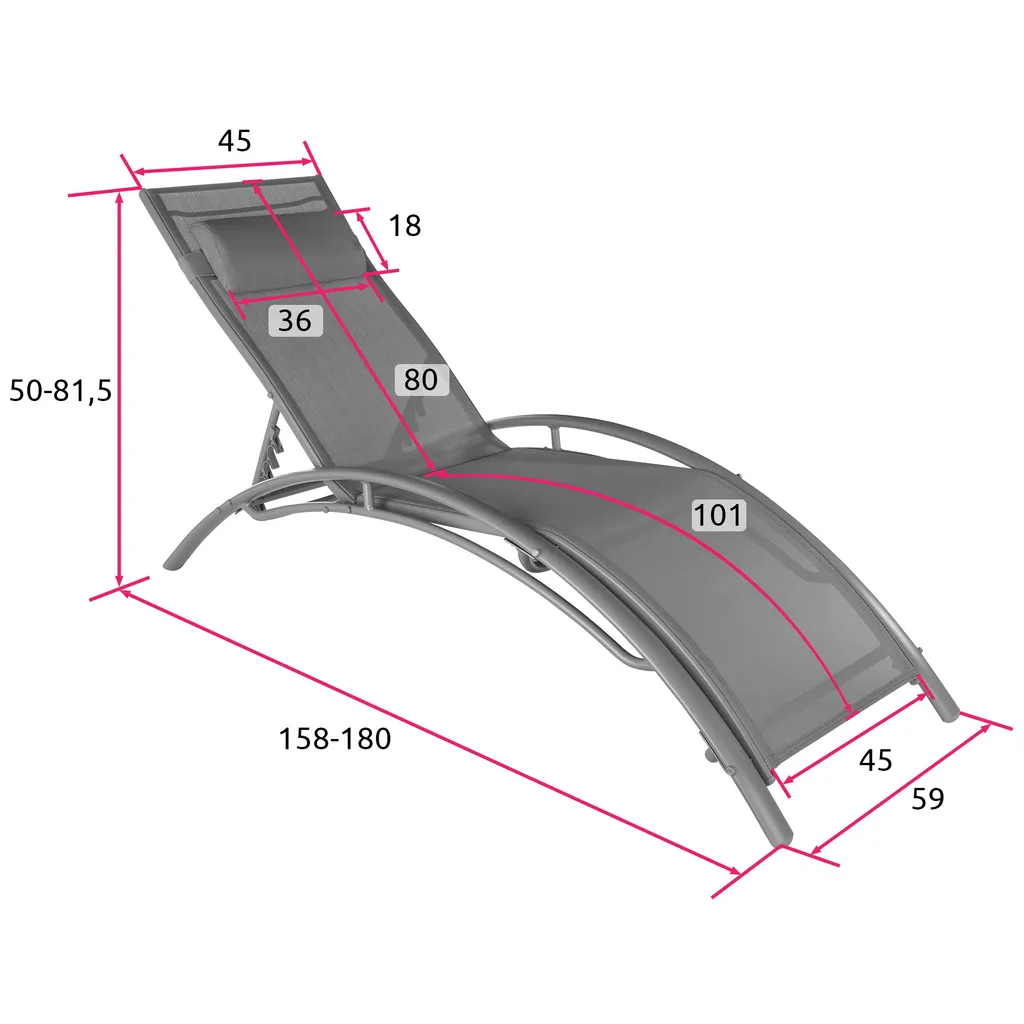 Tectake 2 Gartenliegen Aus Aluminium, 5-stufig - Grau 3 Tectake 2 Gartenliegen Aus Aluminium, 5-stufig - Grau - Image 3