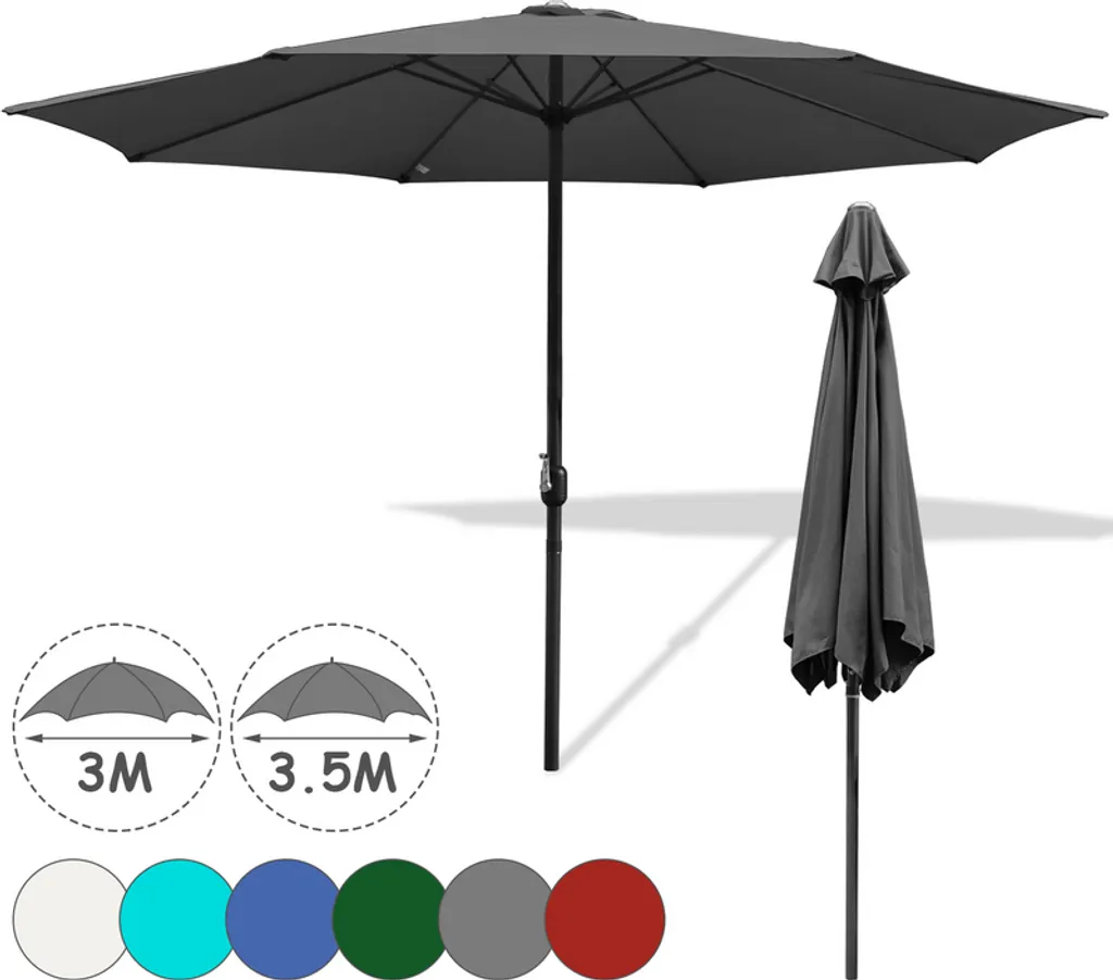 EINFEBEN 3.5m Sonnenschirm Gartenschirm Wasserabweisend Terrassenschirm UV40+ Mit Handkurbel Balkon Marktschirm,Grau,3.5m 1 EINFEBEN 3.5m Sonnenschirm Gartenschirm Wasserabweisend Terrassenschirm UV40+ Mit Handkurbel Balkon Marktschirm,Grau,3.5m