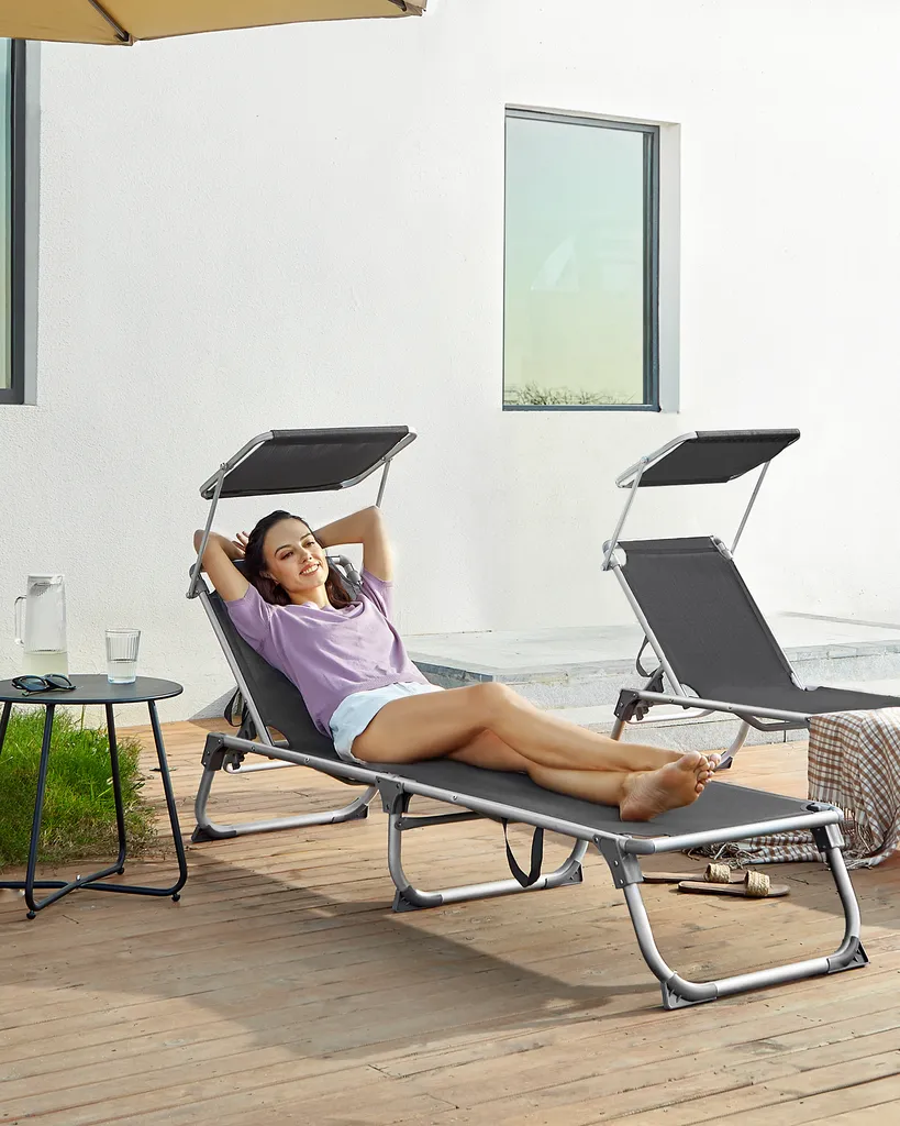 SONGMICS Sonnenliege, Klappbarer Liegestuhl, 193 X 55 X 31 Cm, Max. Belastbarkeit 150 Kg, Mit Sonnenschutz, Verstellbare Rückenlehne, Für Terrasse Pool Garten, Rauchgrau GCB19GYV1 2 SONGMICS Sonnenliege, Klappbarer Liegestuhl, 193 X 55 X 31 Cm, Max. Belastbarkeit 150 Kg, Mit Sonnenschutz, Verstellbare Rückenlehne, Für Terrasse Pool Garten, Rauchgrau GCB19GYV1 - Image 2