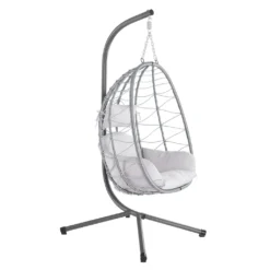 Juskys Hängesessel Aria Mit Kissen - Höhenverstellbar & Faltbar - Polyrattan Hängeschaukel Outdoor & Indoor - Korbhängesessel Silber Bis 130kg -Stil Beet Verkaufsgeschäft 7c6c076c96e715fc1883d4ed9331b06e