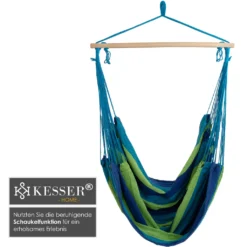 KESSER® Hängestuhl Hängesessel Hängeschaukel Textil Hängesitz Holz Querstrebe Indoor Outdoor Bis 150 Kg Wetterfest UV Beständig , Waschbar , Farbe:Blau -Stil Beet Verkaufsgeschäft 7e1bbeb6a39ac9f5738bfc7e3b429457