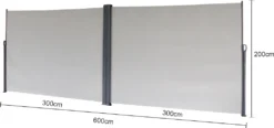 SVITA Doppel Seitenmarkise 600x200cm Sichtschutz Sonnenschutz Ausziehbar Hellgrau -Stil Beet Verkaufsgeschäft 7e4a30e96b4a51fe346f030b5a597588