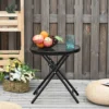 Outsunny Gartentisch Beistelltisch Bistrotisch Mit Glasplatte Rund Klappbar Metall Ø45 Schwarz