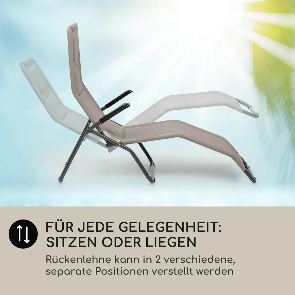 Blumfeldt Liegestuhl, Polyester Sonnenliege, Relaxliege Für Den Garten & Balkon, Wetterfeste Gartenliege Klappbar, Dreibein Liege Gepolstert, Schnell Trocknende Liege Mit Verstellbarer Rückenlehne 2 Blumfeldt Liegestuhl, Polyester Sonnenliege, Relaxliege Für Den Garten & Balkon, Wetterfeste Gartenliege Klappbar, Dreibein Liege Gepolstert, Schnell Trocknende Liege Mit Verstellbarer Rückenlehne - Image 2
