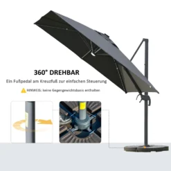 Outsunny Sonnenschirm 3x3m Ampelschirm Alu Roma Schirm Mit Solar-LED-Lichtern Neigbar Dunkelgrau -Stil Beet Verkaufsgeschäft 812c59229387ea30c33df52ac1b3b8e8