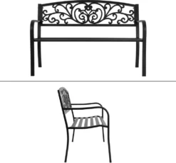 ECD Germany Gartenbank Mit Armlehnen & Rückenlehne Mit Muster, Schwarz, Aus Stahl Und Gusseisen, Wetterfeste Terrassenbank, Metallbank Für Garten Terrasse -Stil Beet Verkaufsgeschäft 824c2ff4ed02de10e360db6a23cdb69b