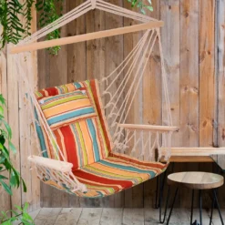 Outsunny Hängesessel Mit Querstrebe Und Kissen,Hängestuhl,hängesitz,hängeschaukel,Leicht Zu Tragen,einfach Verpackung Und Aufbewahrung,bis 100 Kg Belastbar,mehrfarbig 100 X 106 Cm -Stil Beet Verkaufsgeschäft 83ca4b77a35acadc41d5947b5291a96e