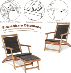 COSTWAY Rattan Sonnenliege Mit Ausziehbarer Fußstütze & Beistelltisch, Klappbare Gartenliege 5 Stufen Verstellbar, Liege Bett Bis 160 Kg Belastbar Für Pool, Strand -Stil Beet Verkaufsgeschäft 84be6d04e3174463582c53c53ccf32b4