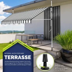 Tillvex Balkonmarkise 300 Cm Grau/Weiß Gelenkarm Markise Klemmmarkise Sonnenmarkise Balkon Ohne Bohren -Stil Beet Verkaufsgeschäft 851b687400cb1f4a42f2faabc4d1500a