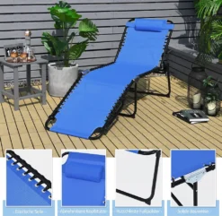COSTWAY Klappbare Sonnenliege, Gartenliege 5 Stufen Verstellbar, Campingliege Klappbett, Liege Bett Bis 120 Kg Belastbar, Reiseliege Für Pool, Strand (Marineblau) -Stil Beet Verkaufsgeschäft 85ada02e84b4cee6b01eb939f9ef2834