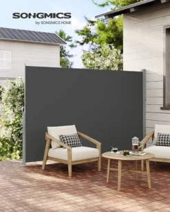 SONGMICS Seitenmarkise, Sichtschutz, 160 X 400 Cm, Ausziehbar,Markise, Aus 220 G/m² Polyester,Blickdicht, Seitenrollo, Für Balkon, Terrasse, Garten, Anthrazit GSA564G01