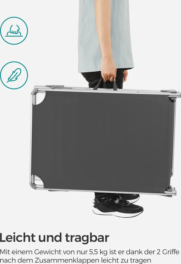 SONGMICS Sonnenliege, Klappbarer Liegestuhl, 193 X 55 X 31 Cm, Max. Belastbarkeit 150 Kg, Mit Sonnenschutz, Verstellbare Rückenlehne, Für Terrasse Pool Garten, Rauchgrau GCB19GYV1 9 SONGMICS Sonnenliege, Klappbarer Liegestuhl, 193 X 55 X 31 Cm, Max. Belastbarkeit 150 Kg, Mit Sonnenschutz, Verstellbare Rückenlehne, Für Terrasse Pool Garten, Rauchgrau GCB19GYV1 - Image 9