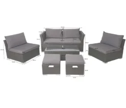 Poly-Rattan Garnitur HWC-J36, Balkon-/Garten-/Lounge-Set Sitzgruppe Sofa Anthrazit, Kissen Dunkelgrau -Stil Beet Verkaufsgeschäft 89827d59d84446bc54f32c040ea5b918