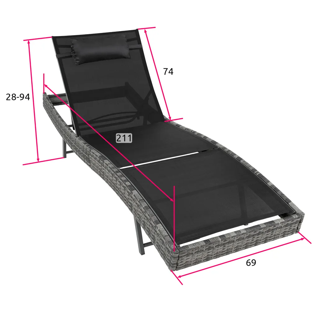 Tectake Sonnenliege Rattan Delphine - Dunkelgrau 6 Tectake Sonnenliege Rattan Delphine - Dunkelgrau - Image 6