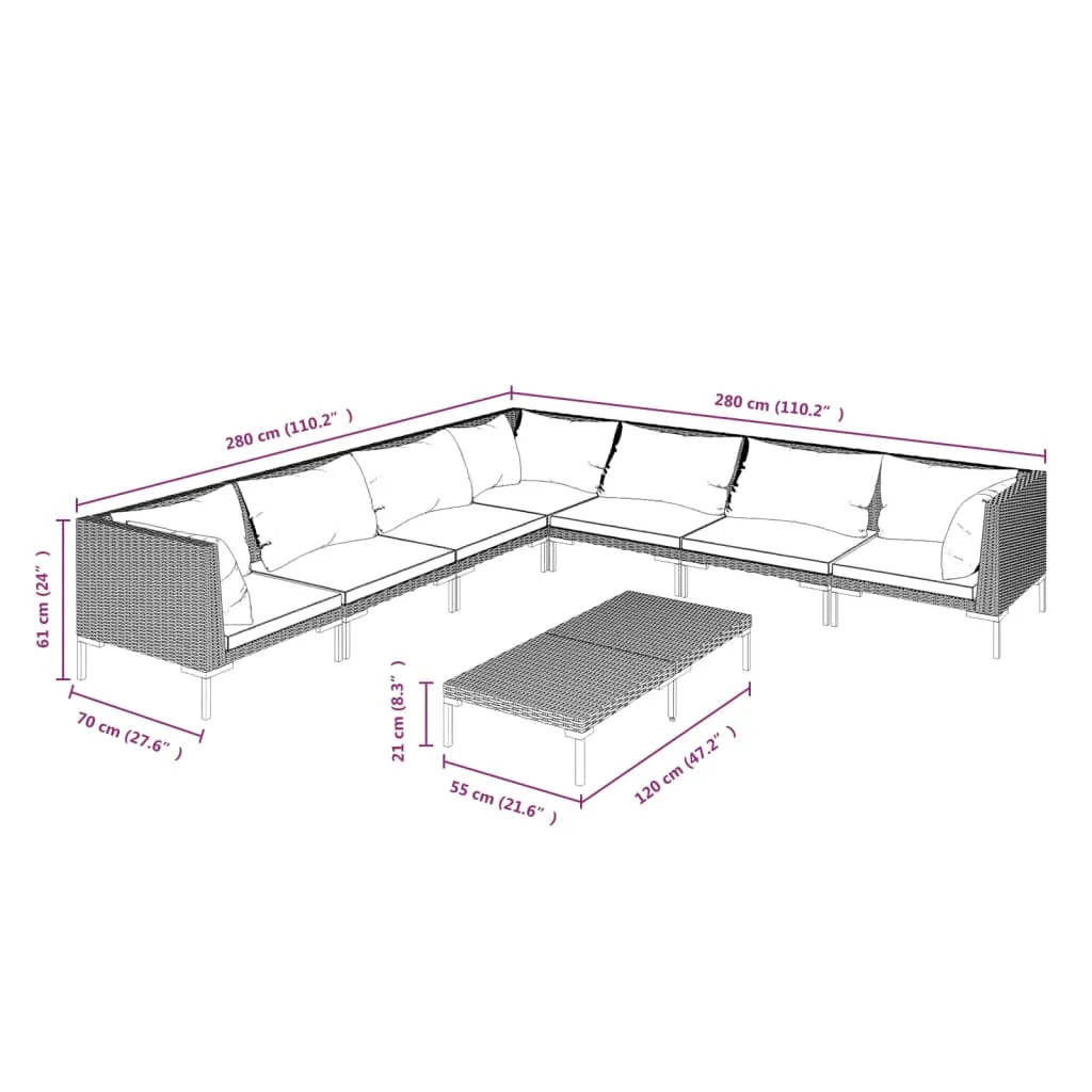 VidaXL 8-tlg. Garten-Lounge-Set Mit Auflagen Poly Rattan Dunkelgrau 9 VidaXL 8-tlg. Garten-Lounge-Set Mit Auflagen Poly Rattan Dunkelgrau - Image 9