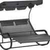 Outsunny Doppel-Sonnenliege Schaukelbank Mit Sonnendach, Schaukelsessel Mit Rollen, Gartenliege Mit Kopfkissen, 220 Kg Belastung, Für 2 Personen, Dunkelgrau, 200x139x140cm