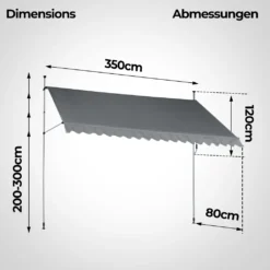 Jago® Klemmmarkise - 300/350/400x80cm, Höhenverstellbar, Kurbel, Wasserabweisend, UV-Schutz, Terrasse, Sonnenschutz, Farbwahl - Balkon, Sonnenmarkise, Terrassenmarkise (350 X 80 Cm, Anthrazit) -Stil Beet Verkaufsgeschäft 8b0cb713e549d1eeac0a10d27fa6dd02