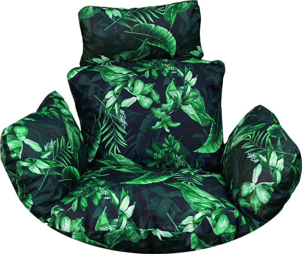 Hängesessel Kissen, Polster Für Polyrattan / Rattan Hängeschaukel, Hängekorb, Schaukel Korb, Rückenkissen - Schwarz Mit Grünen Blättern 2 Hängesessel Kissen, Polster Für Polyrattan / Rattan Hängeschaukel, Hängekorb, Schaukel Korb, Rückenkissen - Schwarz Mit Grünen Blättern - Image 2