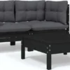 VidaXL 3-tlg. Garten-Lounge-Set Mit Kissen Schwarz Kiefer Massivholz