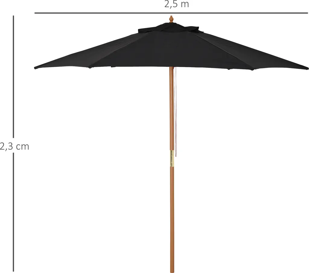 Outsunny Sonnenschirm, Gartenschirm, 3-stufig, Sonnenschutz, Bambus 180/㎡ Polyester, Schwarz, Ø2,5 X 2,3 M 1 Outsunny Sonnenschirm, Gartenschirm, 3-stufig, Sonnenschutz, Bambus 180/㎡ Polyester, Schwarz, Ø2,5 X 2,3 M